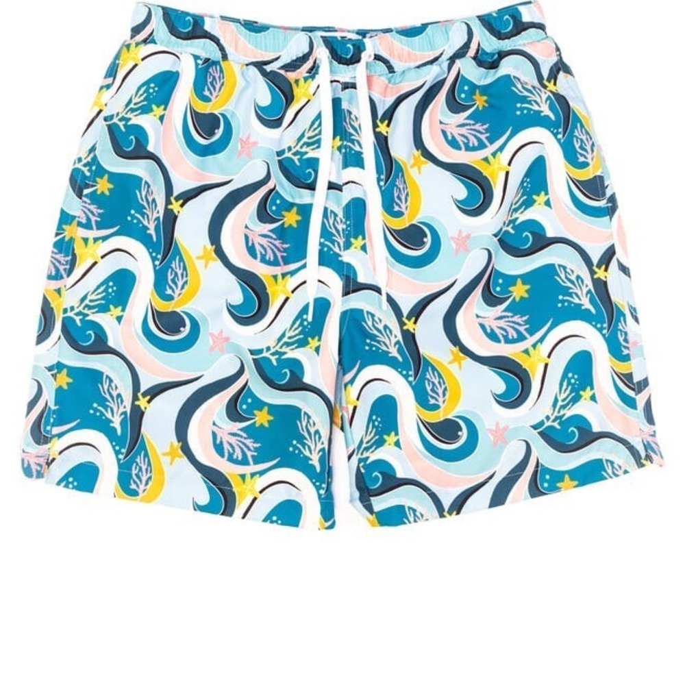 Mott50 Hudson Men's Boardshort, Ocean Candy‎ Wave Pacific Blue w/ Pockets/Liner
